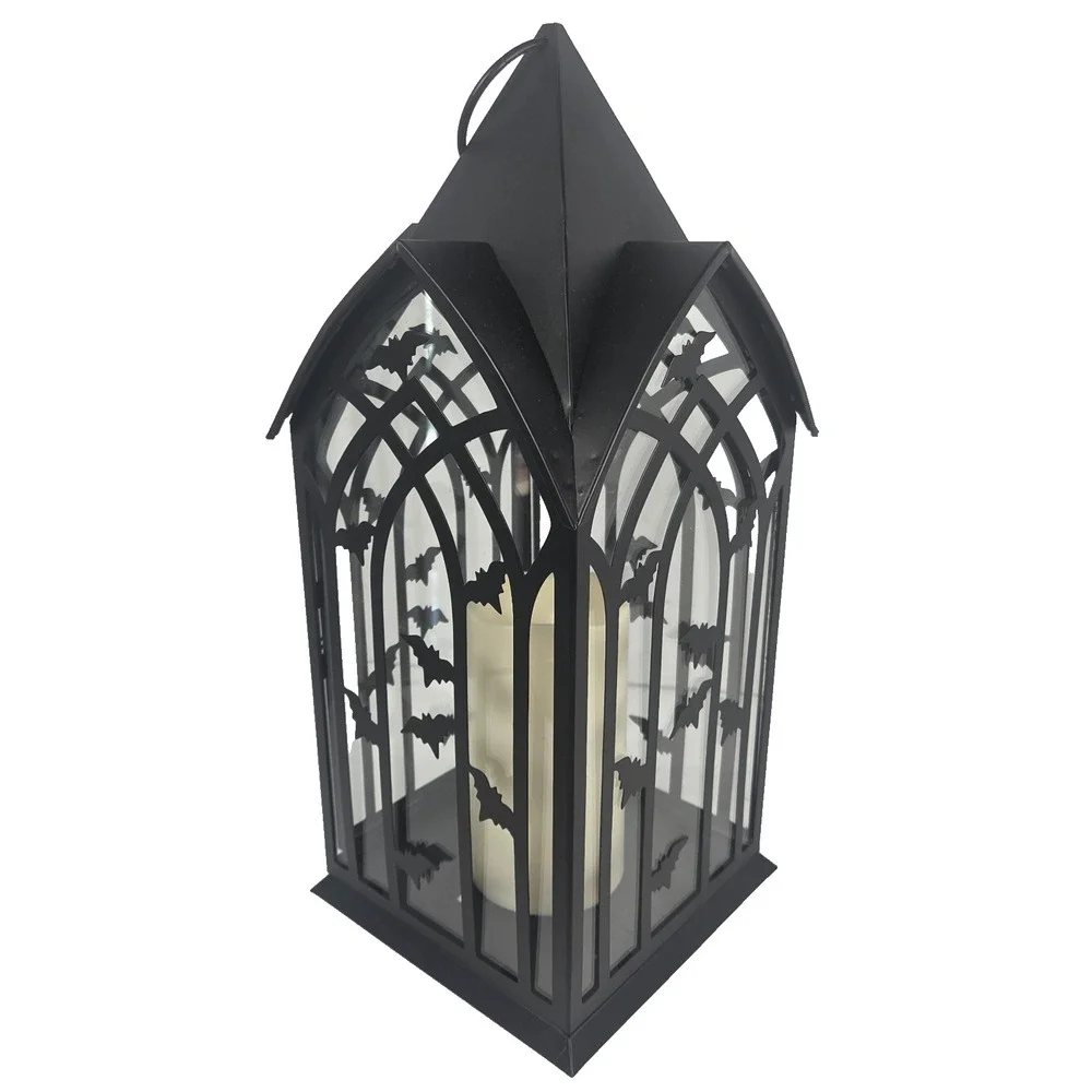 Bella Lux Halloween Gothic Bat Lantern LED Flickering Candle Timer Black 16 Inch